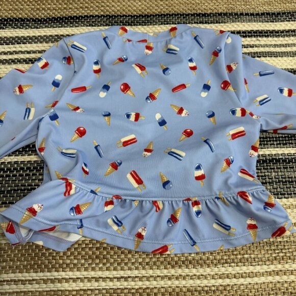 Janie and Jack Girls Swim Top Patriotic Ruffle Popsicle Print Light Blue Size 5 - Picture 5 of 9